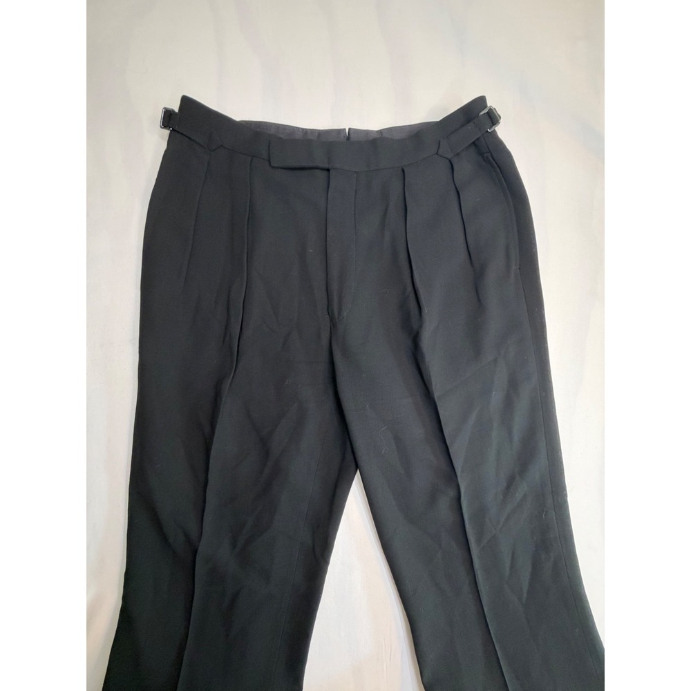 Ralph Lauren Purple Label Black Wool Pleated Wide Leg Trousers Side Tabs Size 34 - Picture 4 of 12
